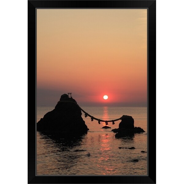 "Morning Sun and Meoto-iwa, Ise, Mie, Japan" Black Framed Print