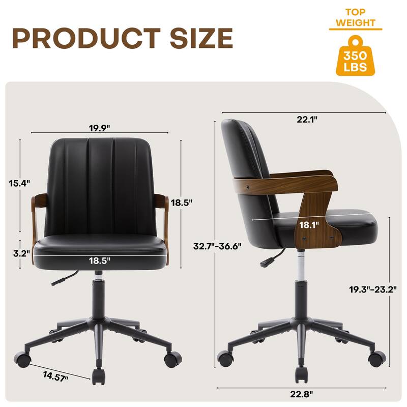 Swivel Home Office Chair Adjustable Height Desk Chair with Wheels and Armrests - 32.7"-36.6"H x 19.9"W x 22.8"D