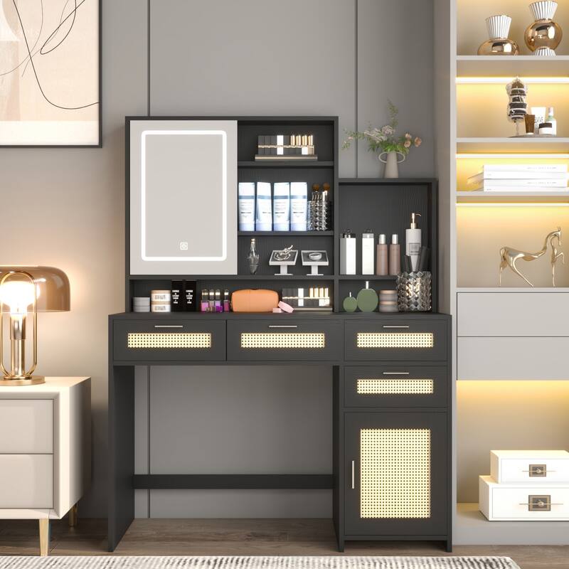 Makeup Vanity with Lights in 3 Colors & Openable Mirror