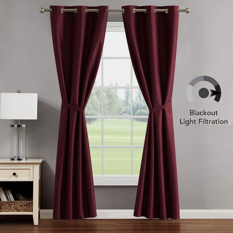Creative Home Ideas Legrae Blackout Grommet Window Curtain Panel Pair with Tiebacks