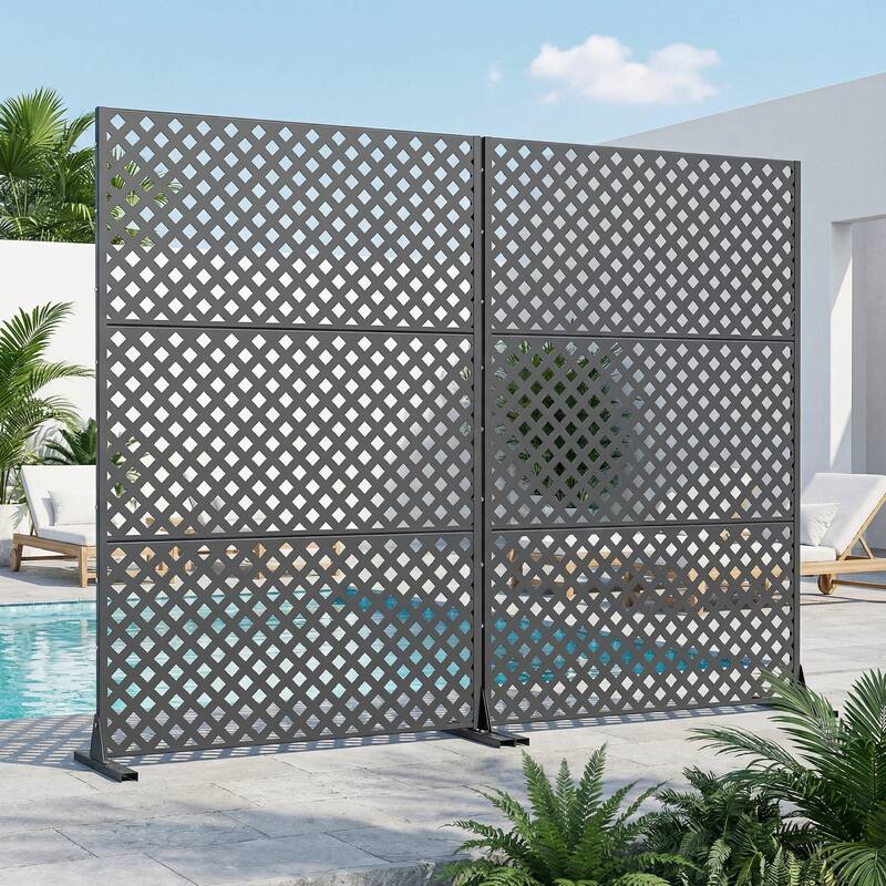 Outdoor Rectangle Privacy Screens Metal Screen Fence Panel Set of 2 - Dark Grey - 72"x47"