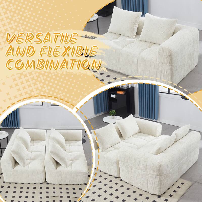 Chenille Loveseat Sofa Upholstered Deep Seat Sofa, Lounge Couch Corner Sofa Minimalist Modular Couches for Apartment