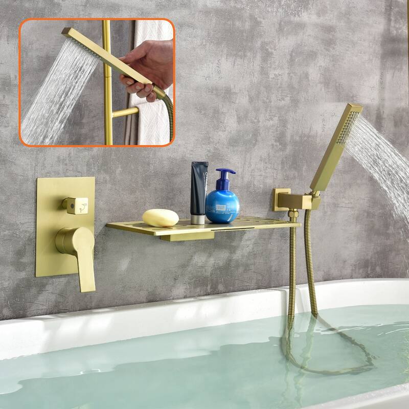 Wall Mount Bathtub Faucet With Handheld Shower Waterfall Tub Faucet Single Handle Tub Filler Set Complete With Rough-In Valve