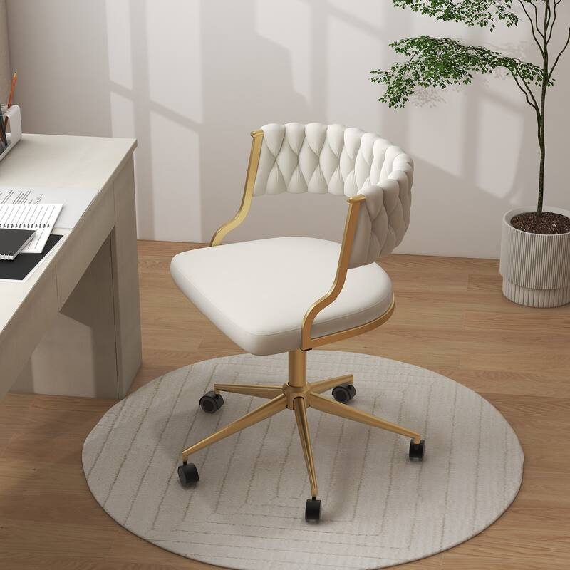 Velvet Home Desk Chair Office Swivel Chair with Wheels and Gold Base - IVORY