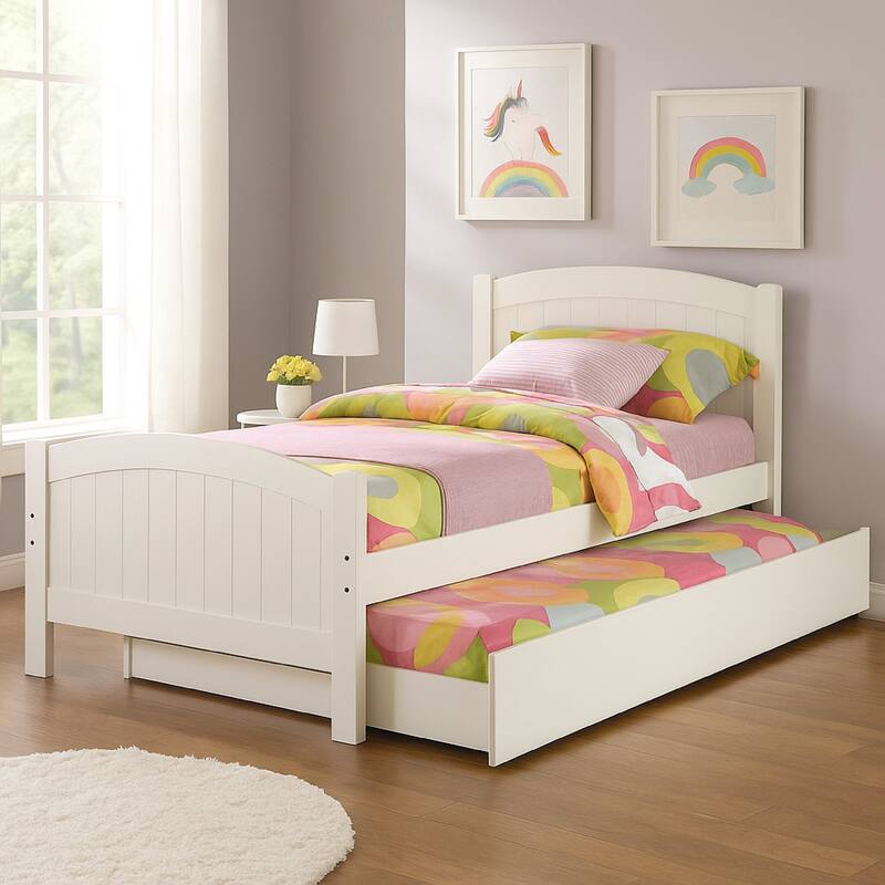 Stylish Twin Bed With Trundle,White