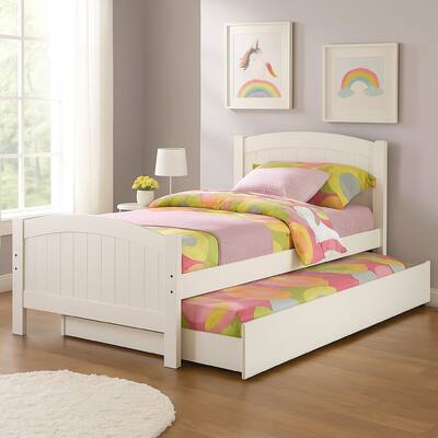 Stylish Twin Bed With Trundle,White