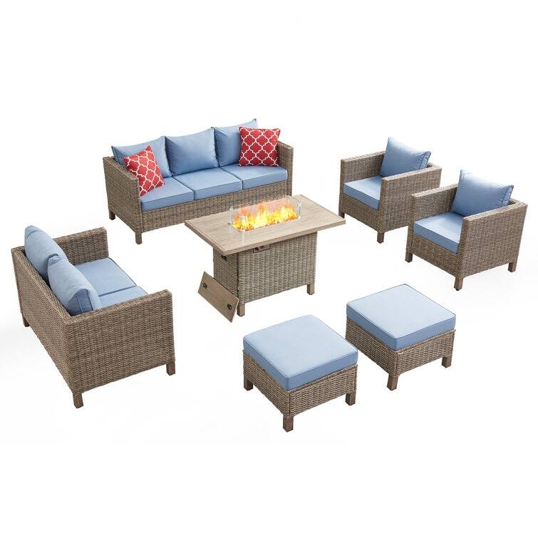 9 - Person Outdoor Wicker Patio Conversation Furniture Set With Fire Pit Table