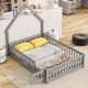 preview thumbnail 3 of 7, Full Size Pine Wood House-Shaped Headboard Floor Bed Frame with Fence & Guardrails for Kids Girls Boys, Grey