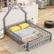 preview thumbnail 32 of 54, Pine Wood House-Shaped Headboard Floor Bed Frame with Fence & Guardrails for Kids Girls Boys