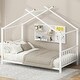 preview thumbnail 1 of 13, Twin Size Metal House Platform Bed with Roof Design, House Bed with Slats Support for Kids Teens White
