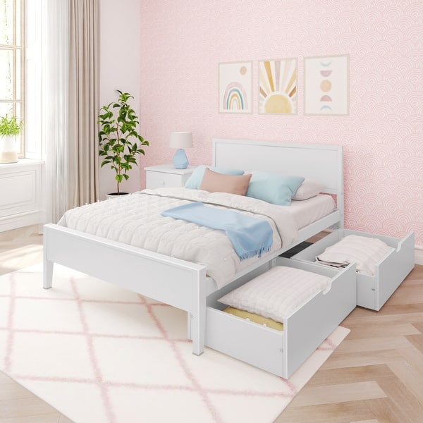 slide 2 of 30, Max and Lily Full-Size Bed with Panel Headboard and Storage Drawers White