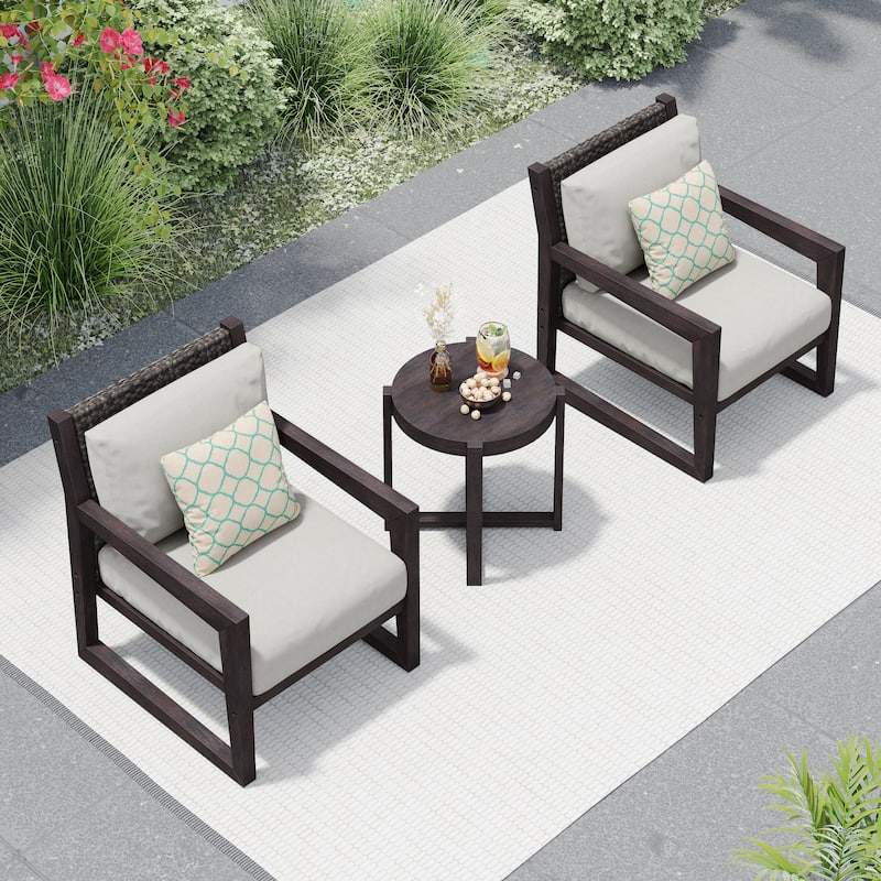 Corvus Augusta 3-piece Outdoor Chat Set with Sunbrella Pillows - Espresso