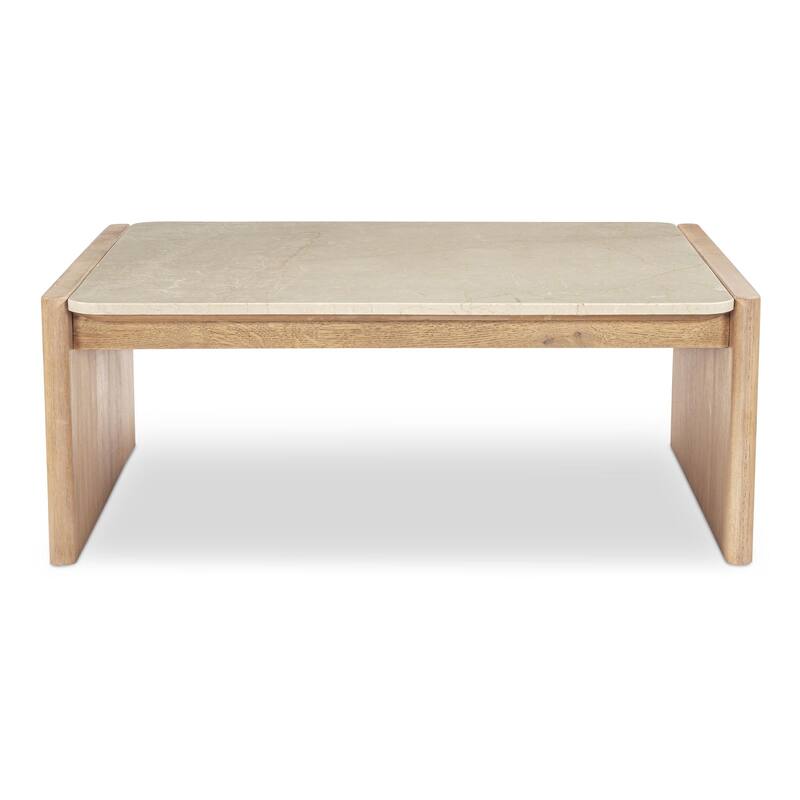 NADAAL STUDIOS Galatea, Rectangular Coffee Table With Marble Top - 41"W x39"D x16"H - Natural/Beige Marble