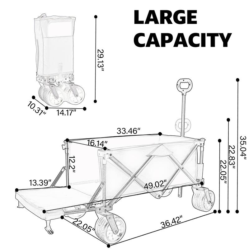 Collapsible Folding Wagon Cart with Tailgate, 7"x 4" Big Wheels