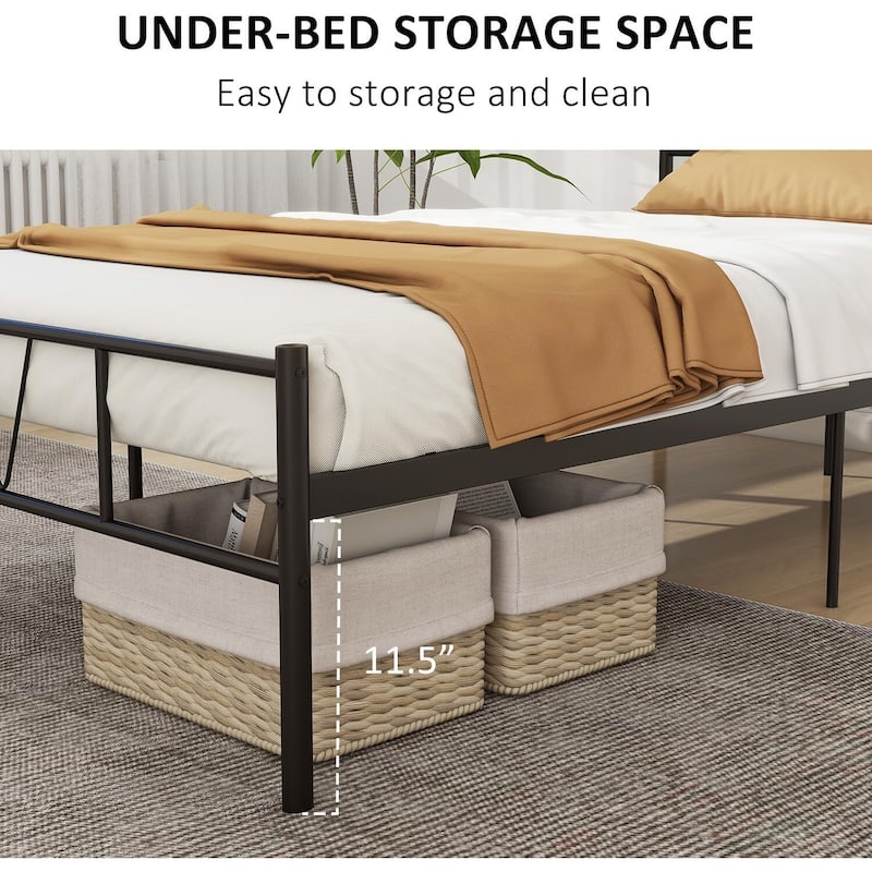 Black Metal Bed Frame Twin Platform Bed with Headboard and Footboard, No Box Spring Needed