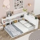 preview thumbnail 2 of 7, White Full Size Wood Floor Bed with L-shaped Bookcases, sliding doors, without slats