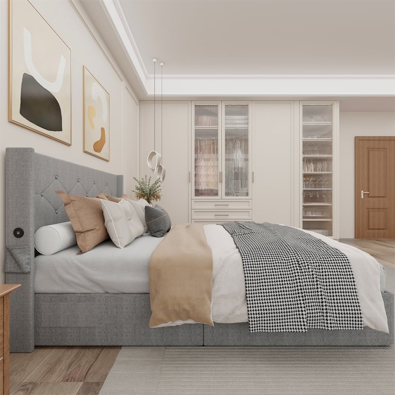 Full Size Bed Frame with Gas Lift Storage Bed and USB Ports