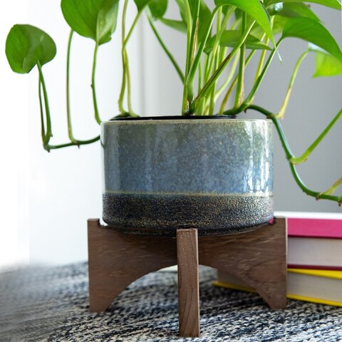 Mid-Century 6.25" Lava Pot on Woodstand