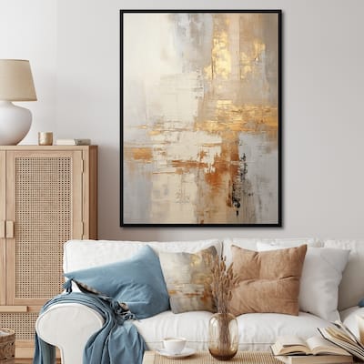 Designart "Gold And White Abstract Split" Abstract Shapes Framed Wall Decor