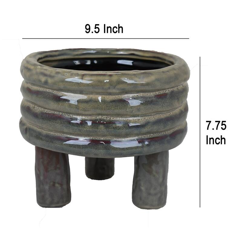 Tank-Inspired Garden Planter Pot, Grey Ceramic for Outdoor and Indoor