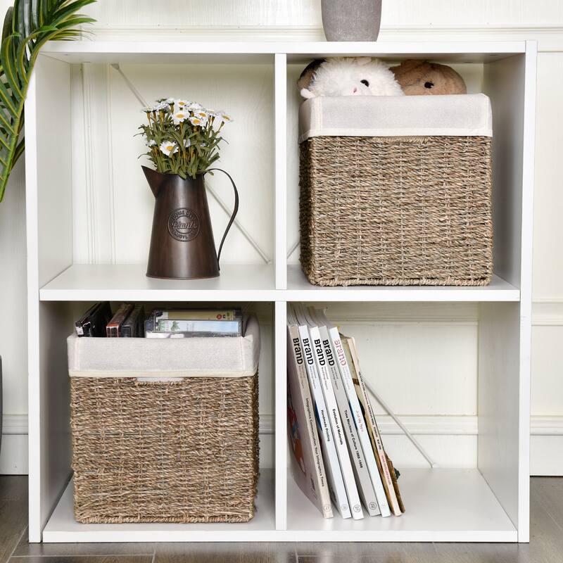 StorageWorks Seagrass Storage Basket Wicker Woven Storage Baskets with Liners (2-Pack)