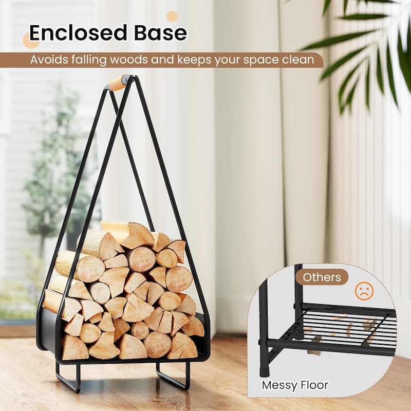 Gymax Firewood Storage Rack w/Handle Square Rack for Pit Stove