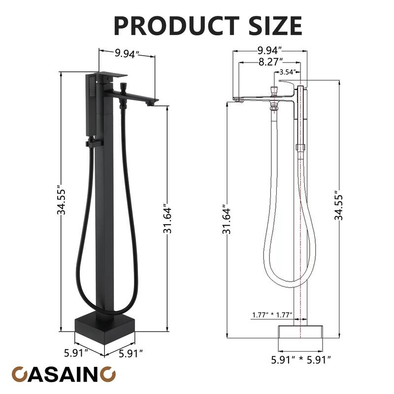 CASAINC Single-Handle Freestanding Floor-Mount Roman Tub Faucet Bathtub Filler with Hand Shower