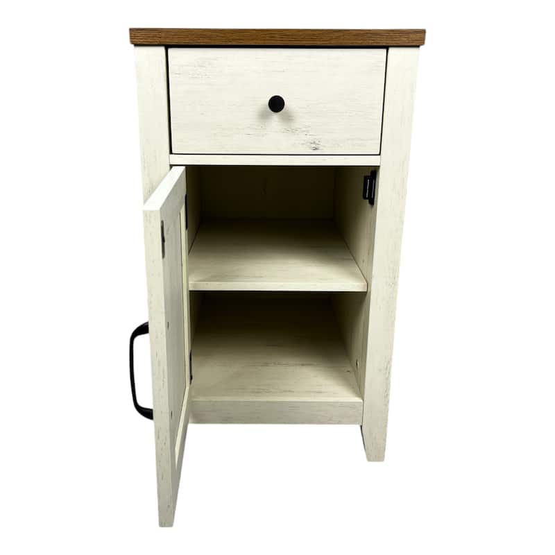 Farmhouse End Table With Charging Station, Night Stand With Barn Door And Drawer