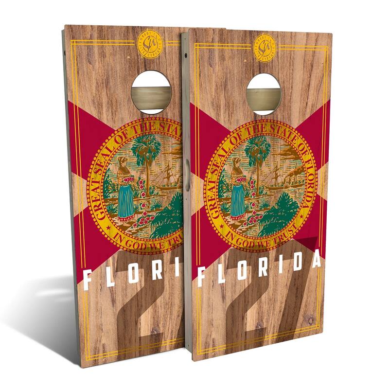 Florida State Flag 2.0 Outdoor Cornhole Board Set - Backyard 2x4 - Include Hole Lights