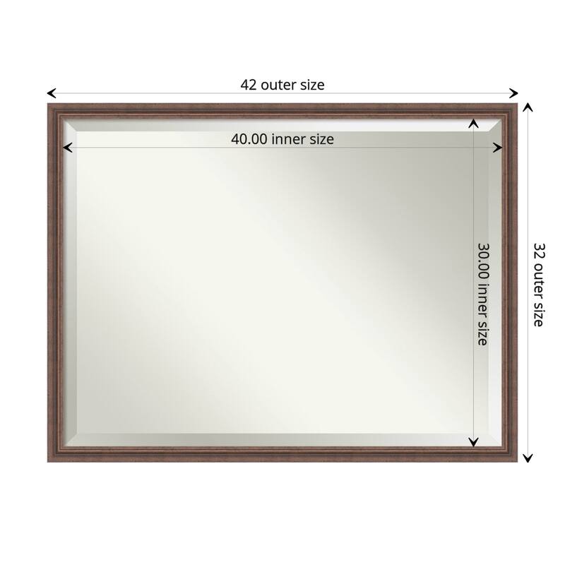 Beveled Wood Bathroom Wall Mirror - Distressed Rustic Brown Frame - Distressed Rustic Brown - Outer Size: 42 x 32 in