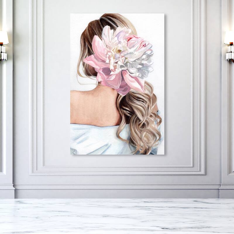 Wynwood Studio Fashion and Glam Beautiful Hair White and Pastel Pink Traditional Wall Art Canvas Print - 54 x 36