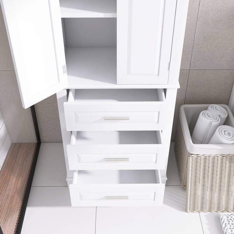 70" Tall Storage Cabinet with Doors and Three Drawers for Bathroom/Office