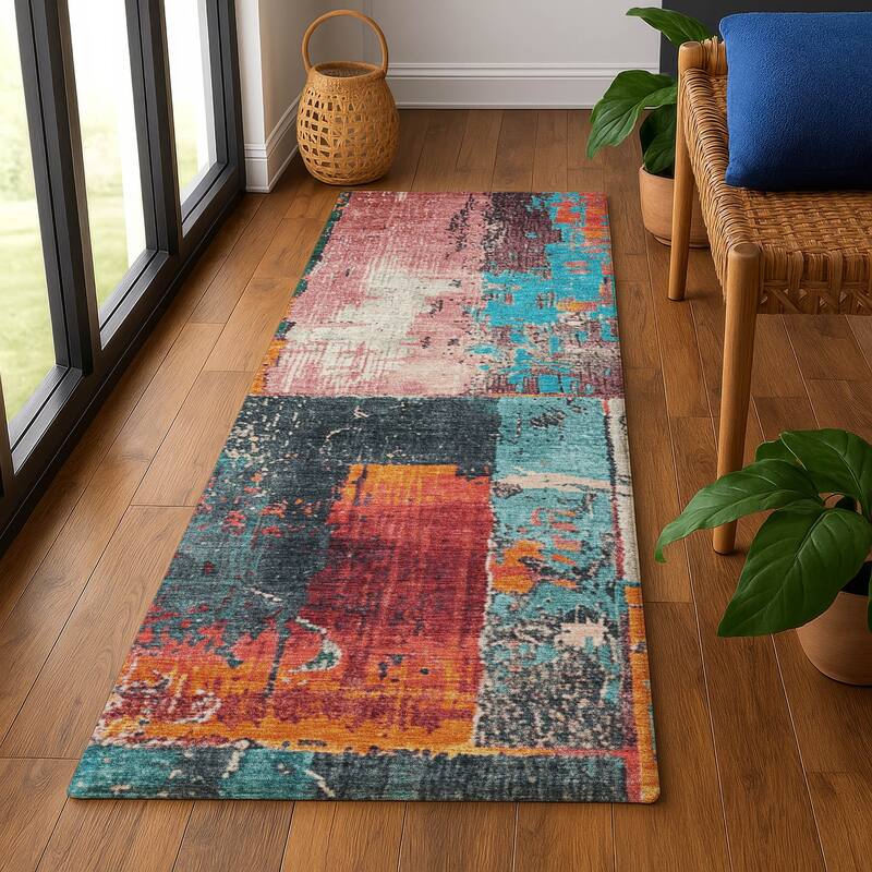 Premium Washable Super Soft Contemporary Geo Mayfield Rug - Teal - 2'3" x 7'6"