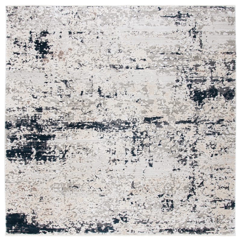 SAFAVIEH, Mayflower Sigried Modern Abstract Rug - 6'7" Square - Ivory/Grey