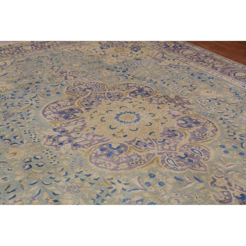 Floral Blue Medallion Tabriz Persian Area Rug Hand-Knotted Wool Carpet - 9'5"x 12'4"