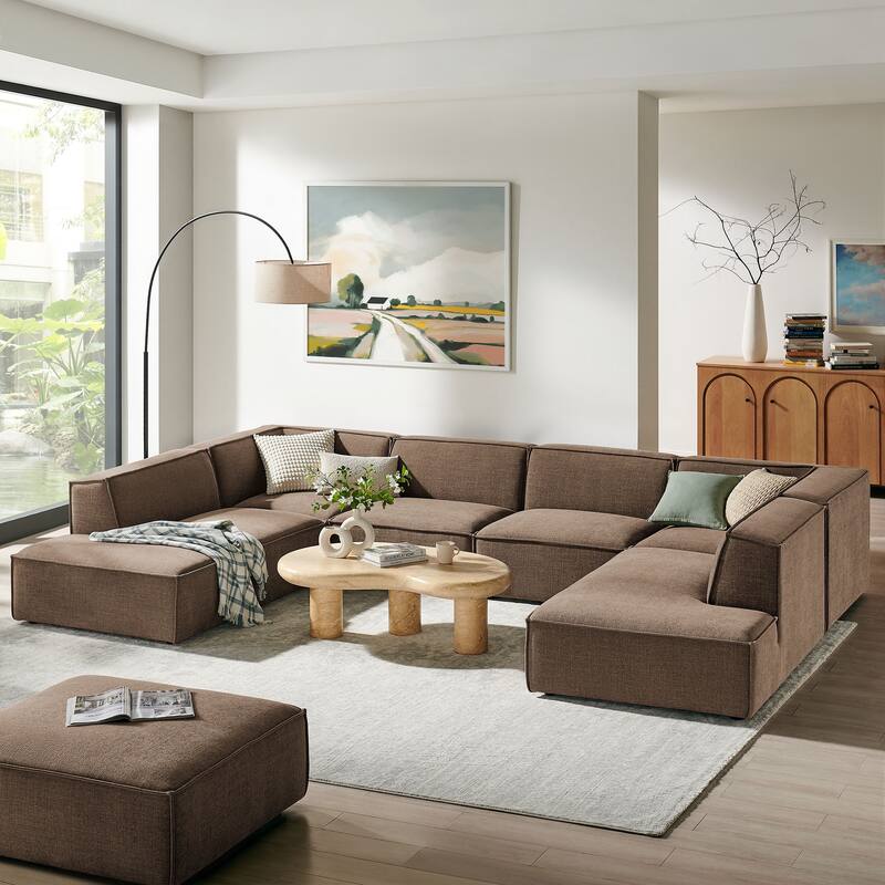 Restore 6-Piece Performance Fabric Upholstered U-Shaped Sectional Sofa - Mocha
