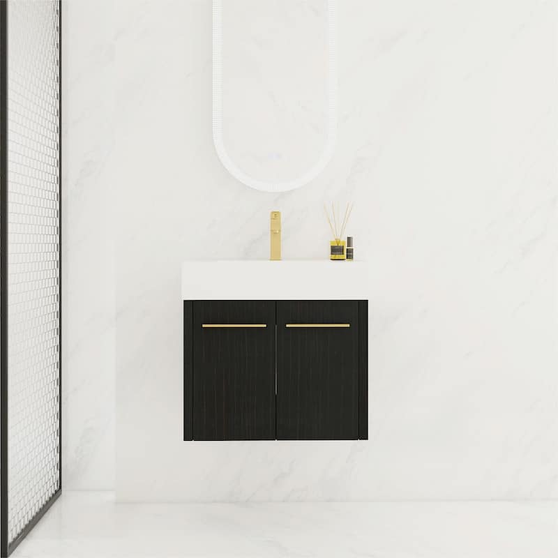 Wall-Mounted Bathroom Vanity with Thick-Edged Resin Basin Sink - With sink - 24'' Black