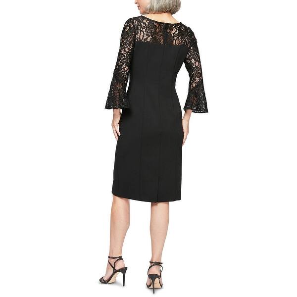 alex evenings lace sheath dress Alex Evenings Long Sleeveless Lace Dress with Cascade Ruffle Front Slit Detail Buff / 14