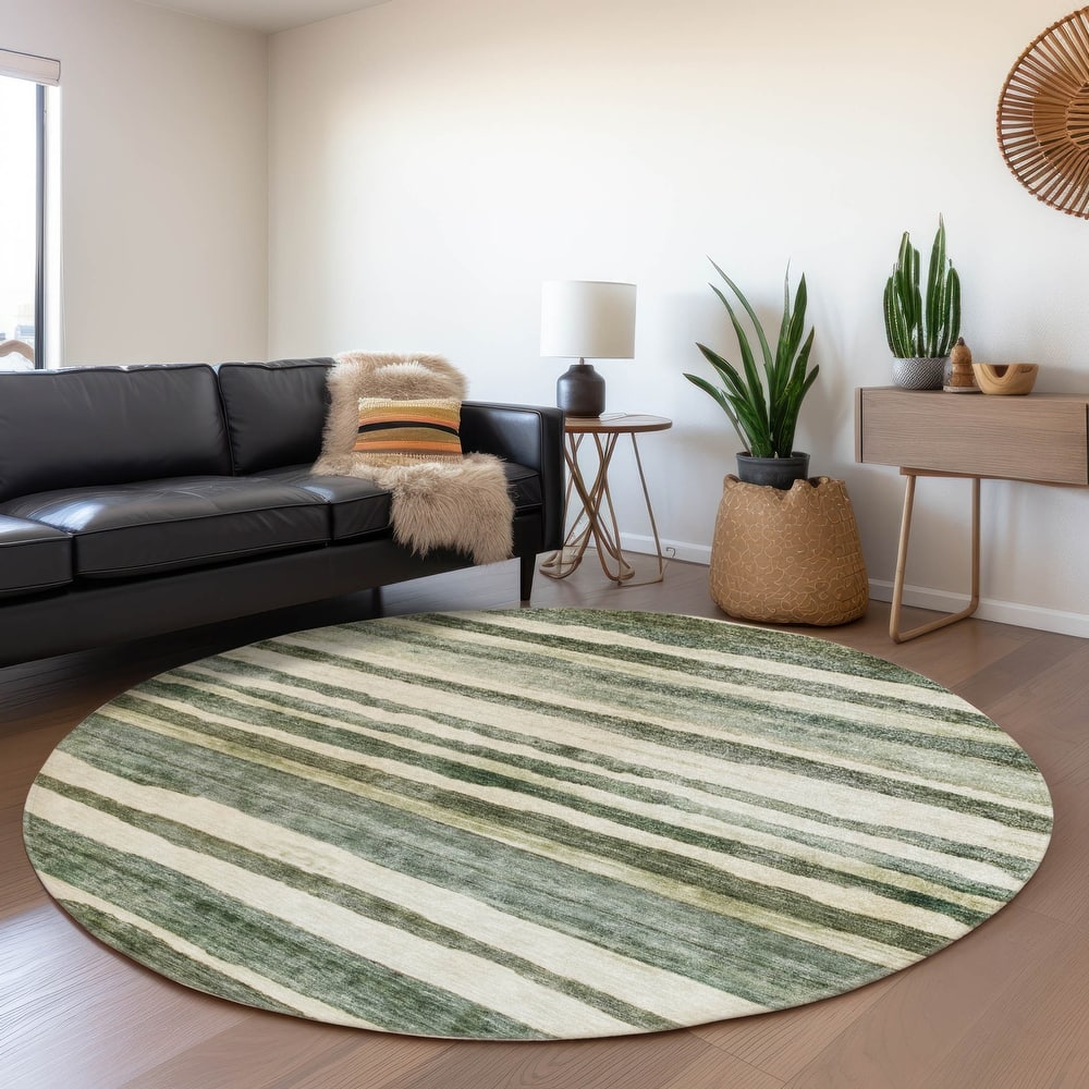 Machine Washable Indoor/ Outdoor Moroccan Stripe Chantille Rug