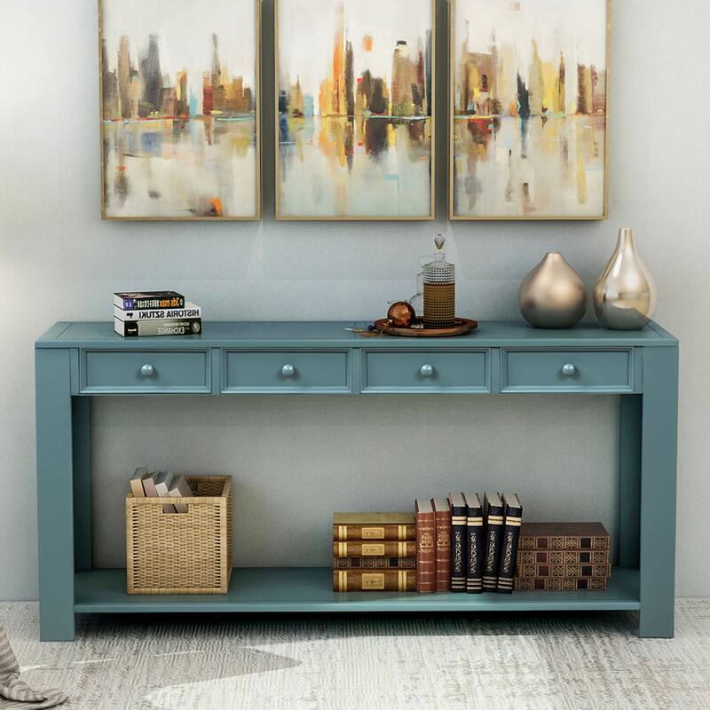 Farmhouse Wooden 4-drawer Console Table Entryway Table
