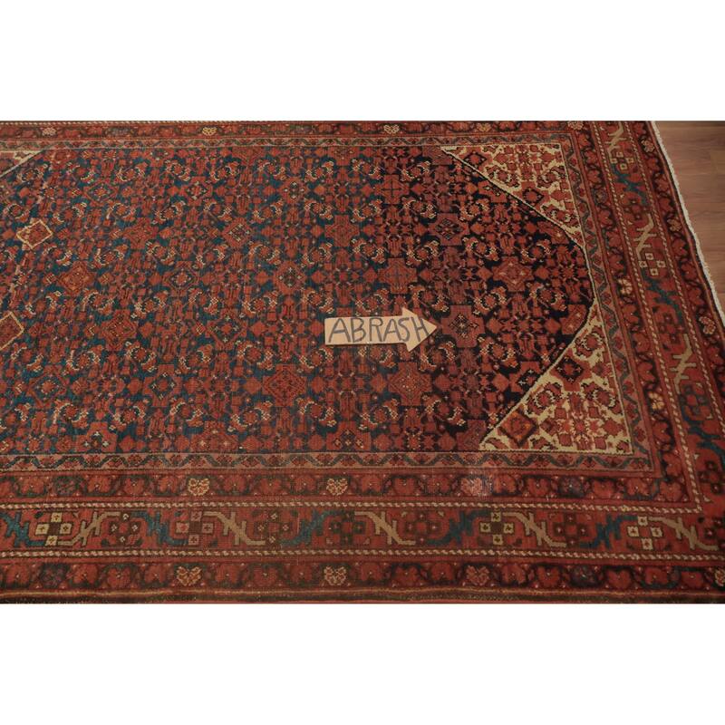 Hand Knotted Oriental 100% Wool Carpet Traditional Geometric Navy Blue & Blues Malayer Area Rug - 6' 8'' X 4' 4''