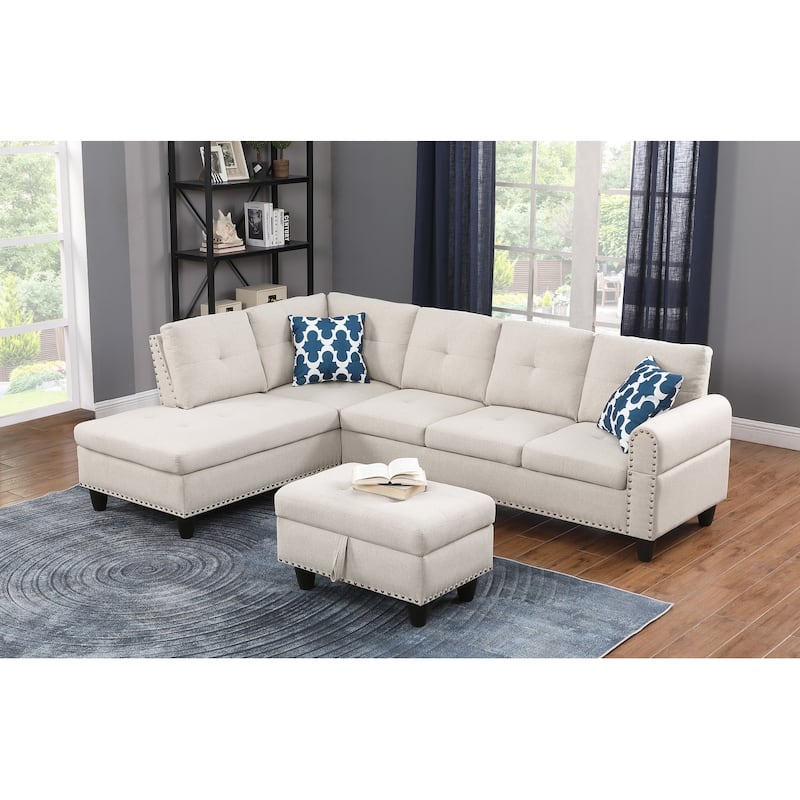 4-piece Modular Sectional Sofa with Storage Ottoman and Pillows