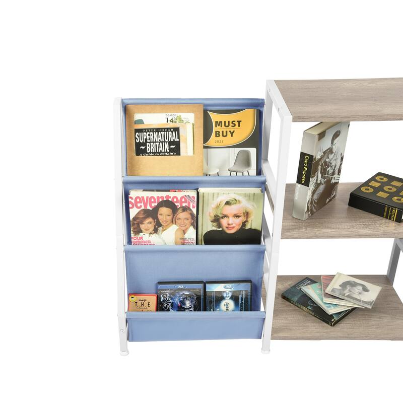 Homy Casa Kids Book Display Shelf with 3 Tiers & Fabric Pockets