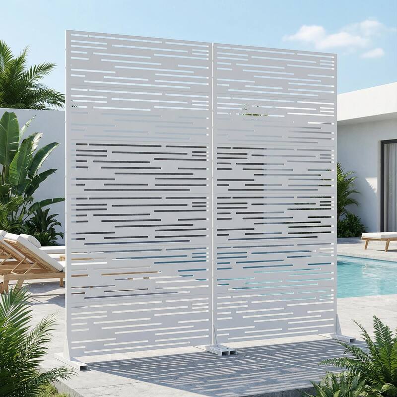 Outdoor Privacy Screen with Stand for Patio Garden Metal Fence Set of 2
