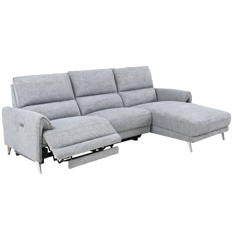 Furniture of America Pirel Modern Chenille L-Shaped Sectional Recliner with Chaise and USB Ports