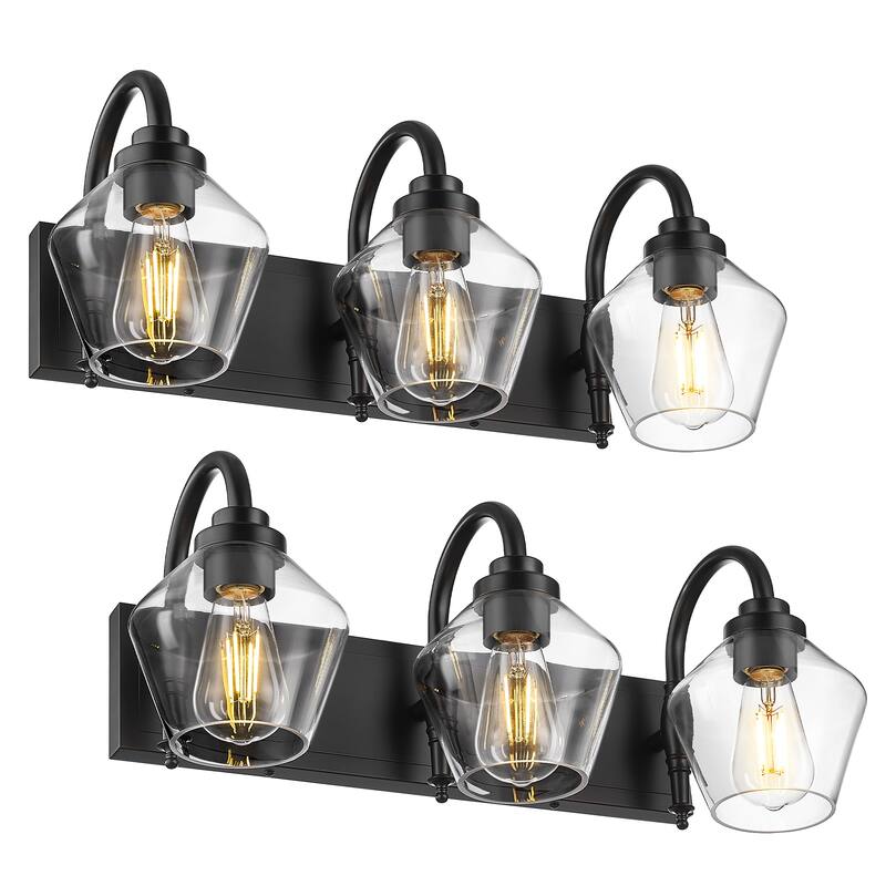 Modern 3/4-Light Bathroom Vanity Light in Black/Gold Finish