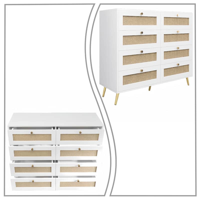 Modern Farmhouse Wooden Dresser with Rattan Drawers Front Panels