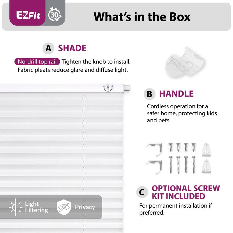 EZ Fit No Tool 1" LF Pleated Shade