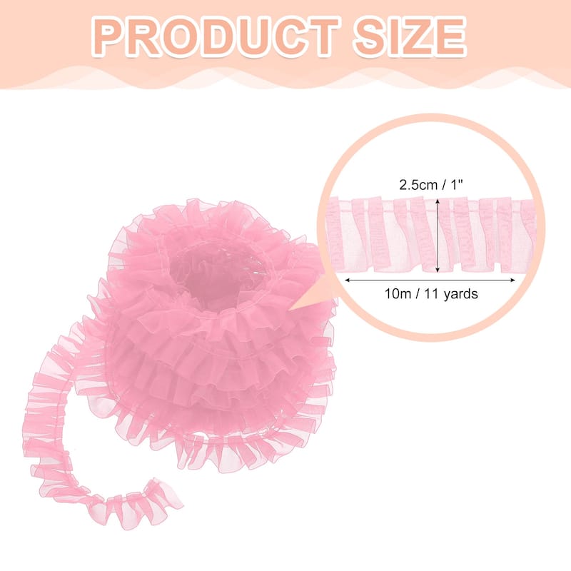 Ruffle Lace Ribbon Trim Pleated Lace Fabric Trim 11 Yard - Pink