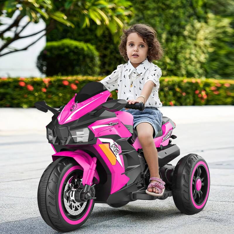 12V Electric Motorcycle for Kids, Three Wheels Battery Powered Ride On Motorbike, Ride on Toy with LED Light Wheels